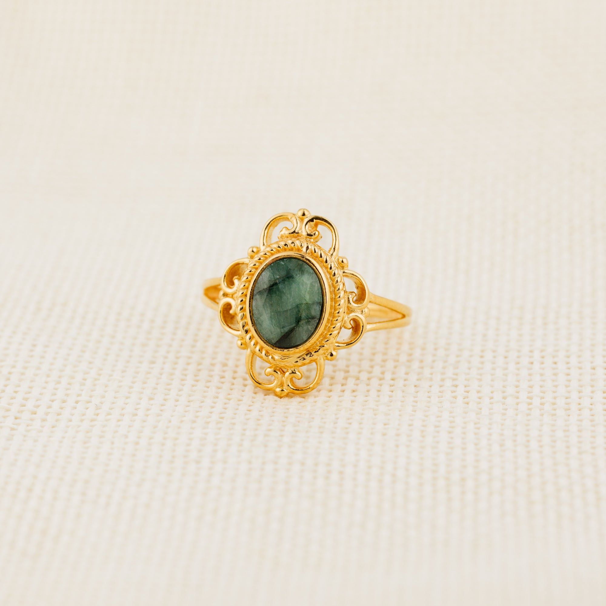 Natural Stone Ring (Seraphinite) - Silver 925 & Gold Plated