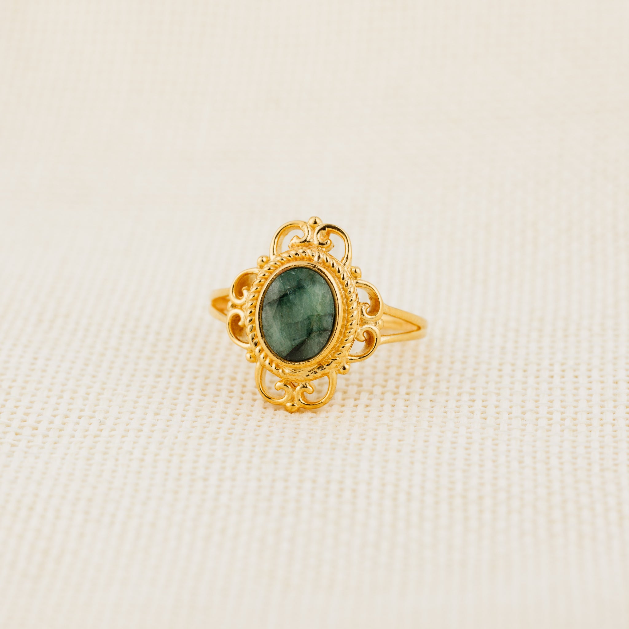 Natural Stone Ring (Seraphinite) - Silver 925 & Gold Plated