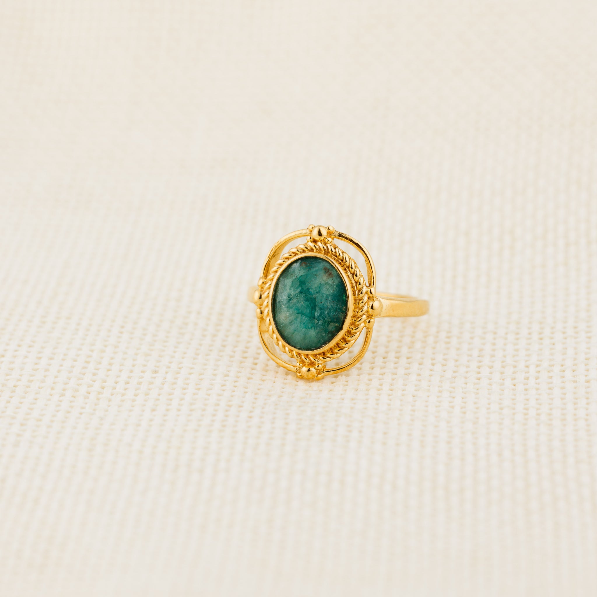 Natural Stone Ring (Fuchsite) - Silver 925 & Gold Plated