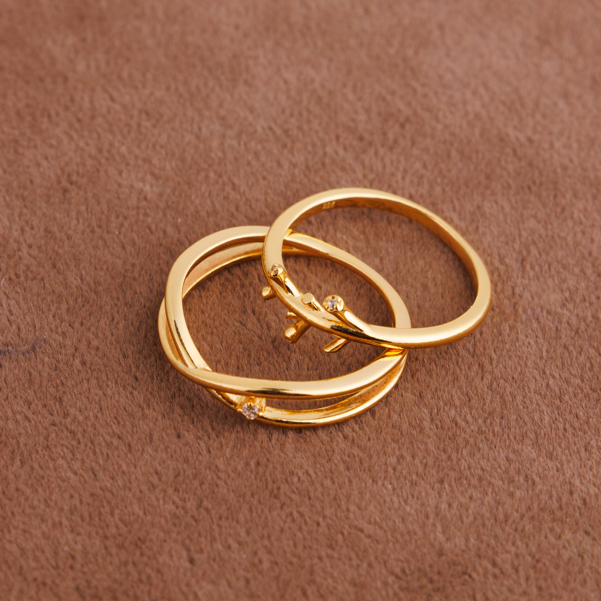 Zircon Leaf Ring (D3) - Silver 925 & Gold Plated