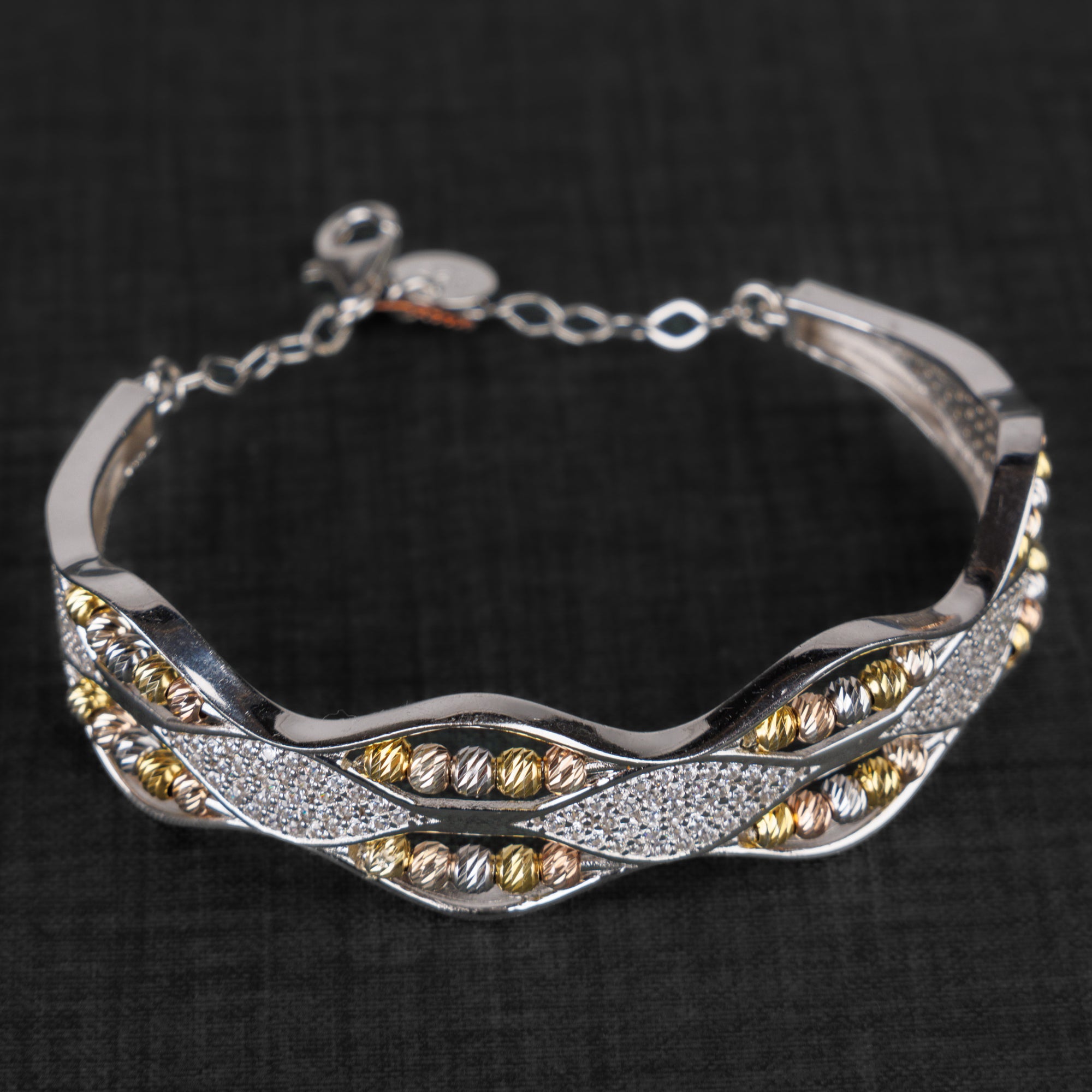 Multi Color Cuff Bracelet (D16) - Silver 925 & Gold Plated