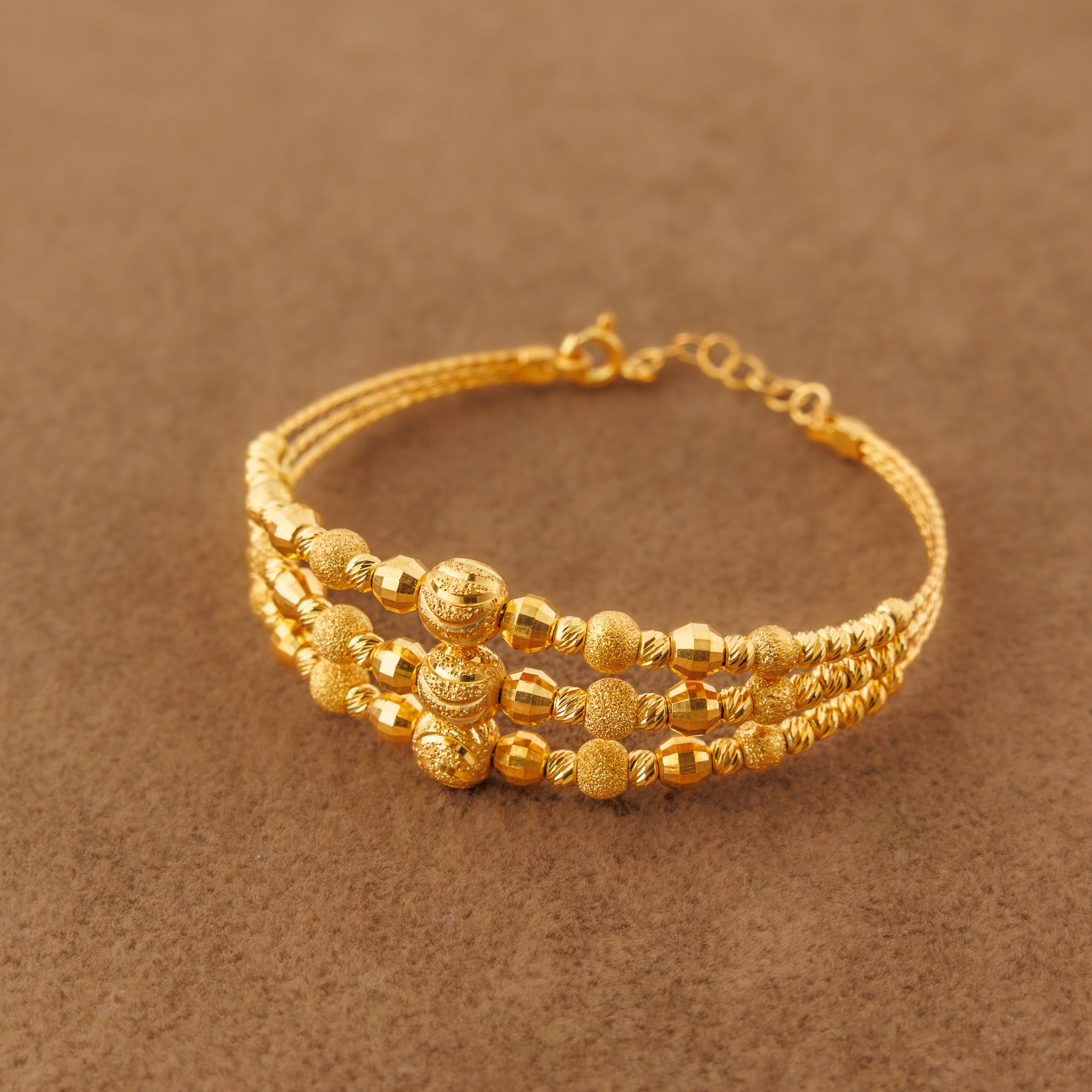 3 Line Kid's Beads Cuff Bracelet (D11)- Silver 925 & Gold Plated