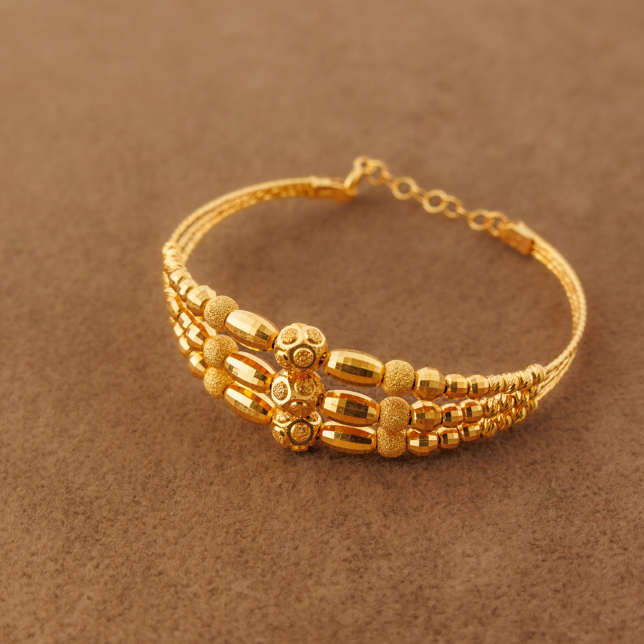 3 Line Kid's Beads Cuff Bracelet (D5)- Silver 925 & Gold Plated