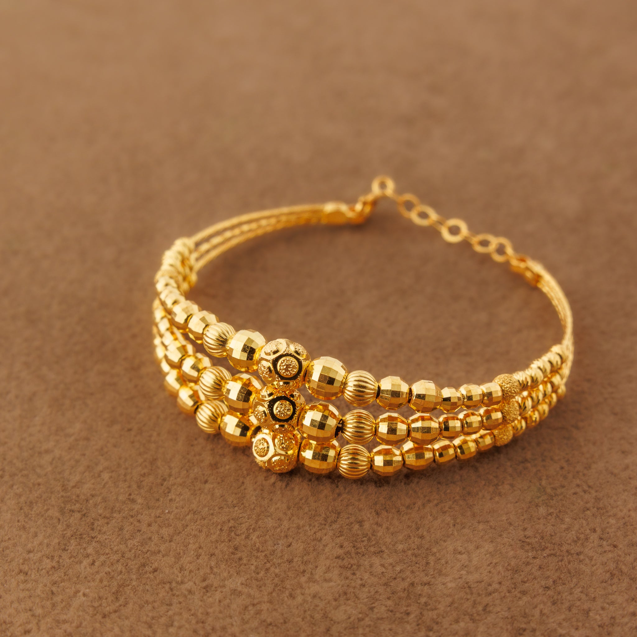 3 Line Kid's Beads Cuff Bracelet (D6)- Silver 925 & Gold Plated