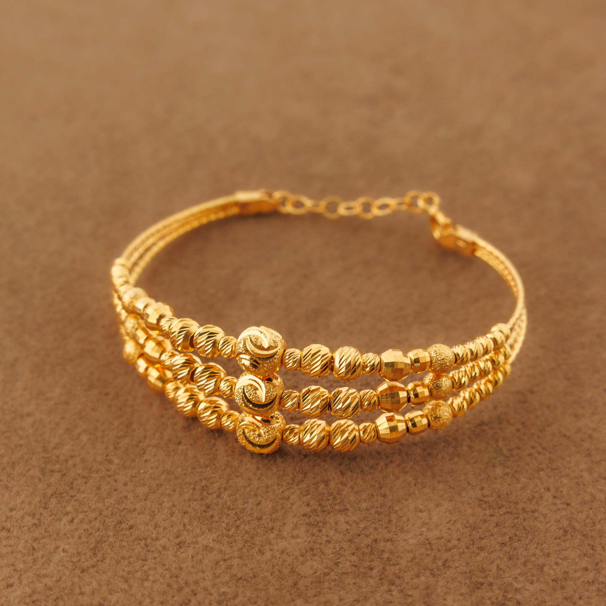 3 Line Kid's Beads Cuff Bracelet (D9)- Silver 925 & Gold Plated