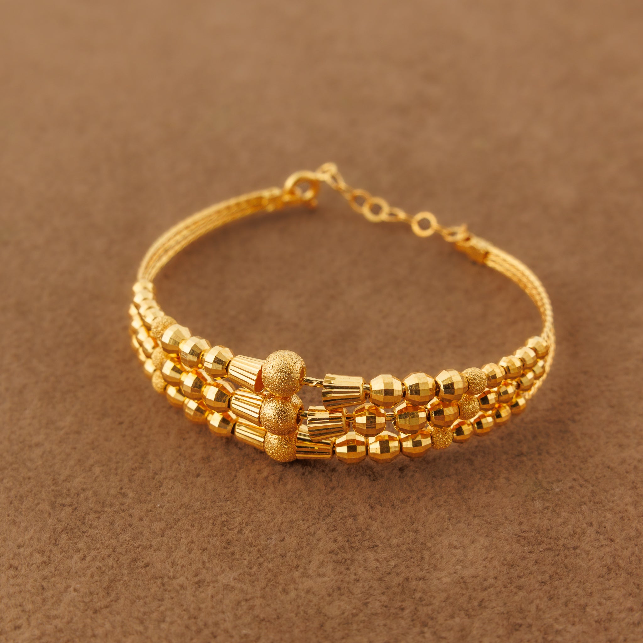 3 Line Kid's Beads Cuff Bracelet (D3)- Silver 925 & Gold Plated