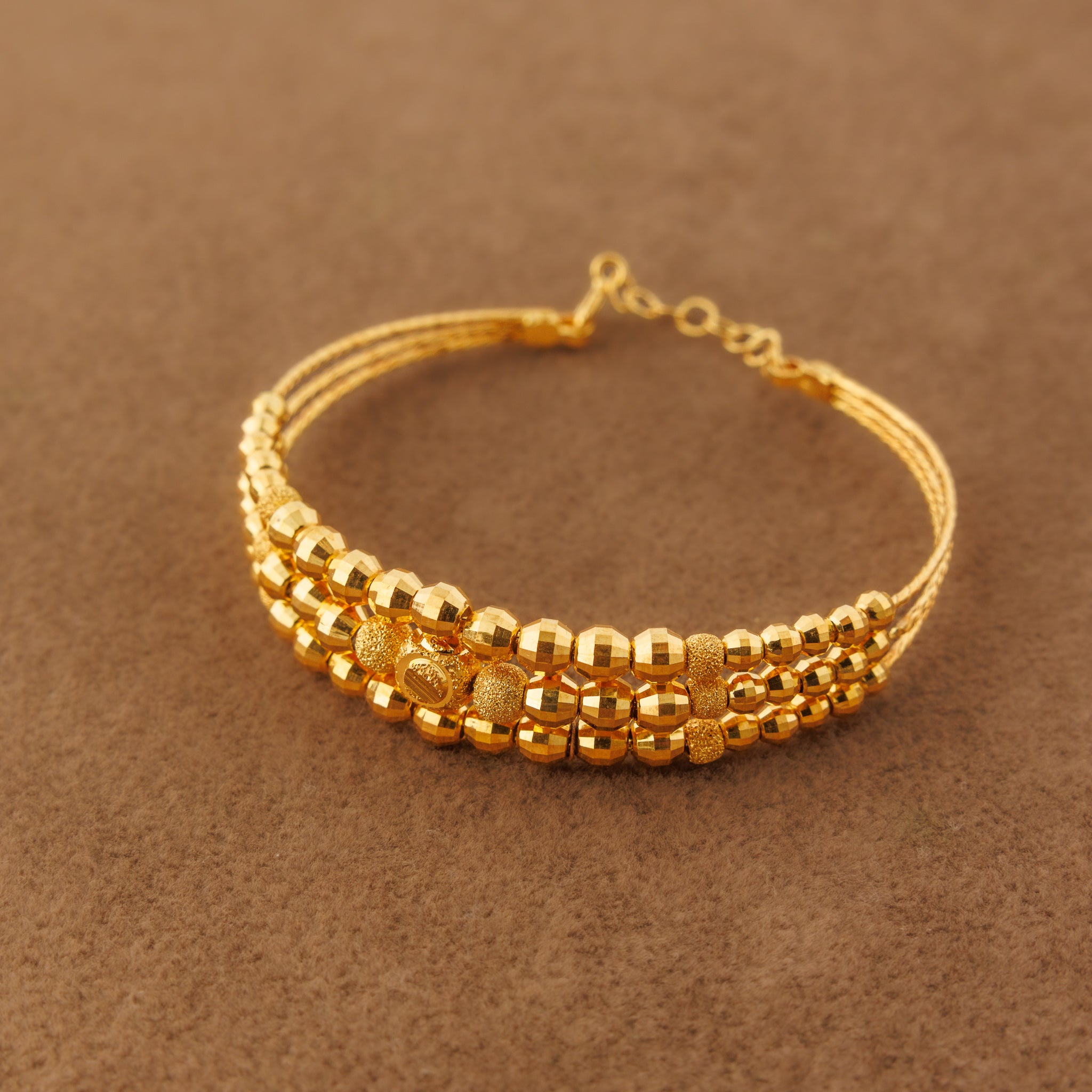 3 Line Kid's Beads Cuff Bracelet (D7)- Silver 925 & Gold Plated