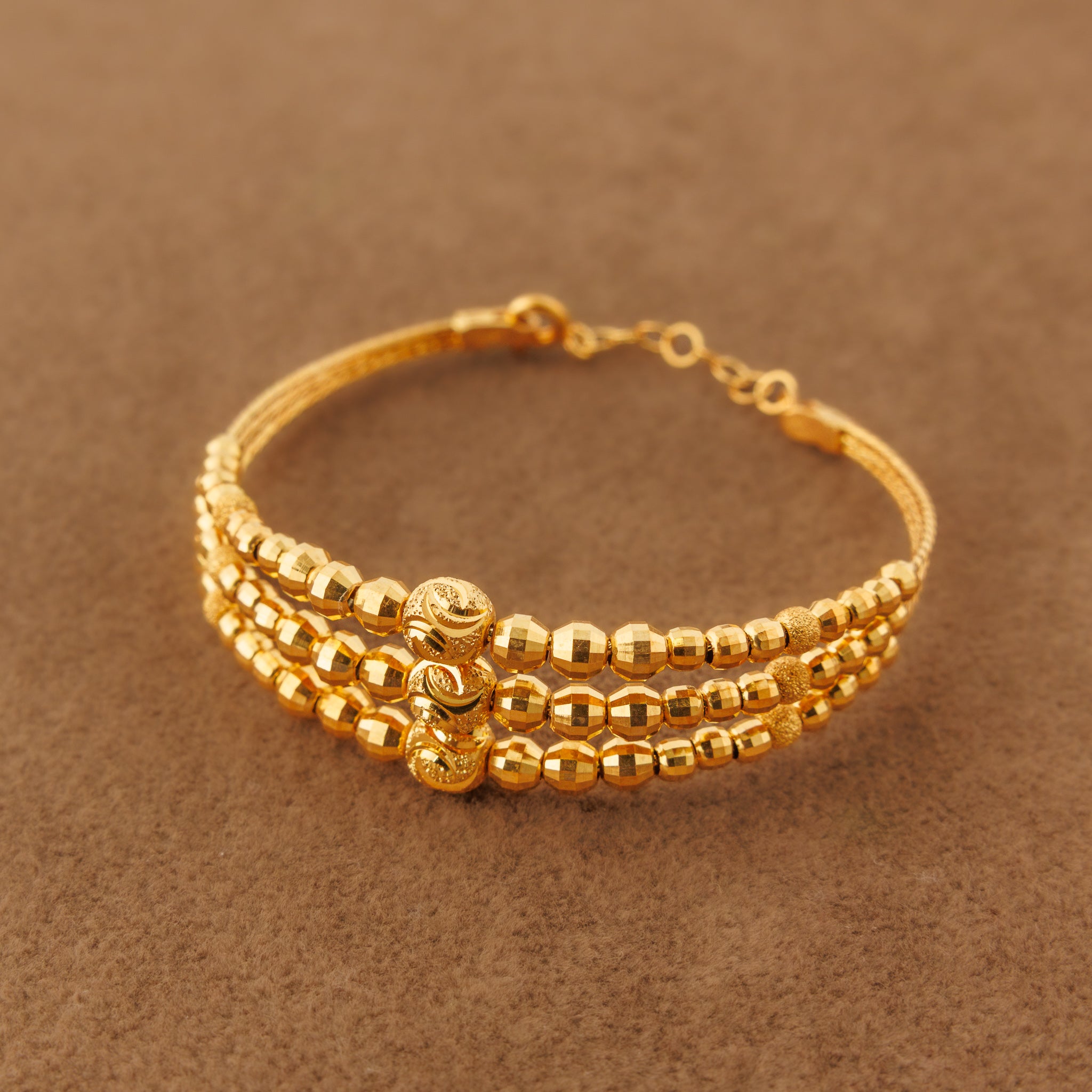 3 Line Kid's Beads Cuff Bracelet (D8)- Silver 925 & Gold Plated