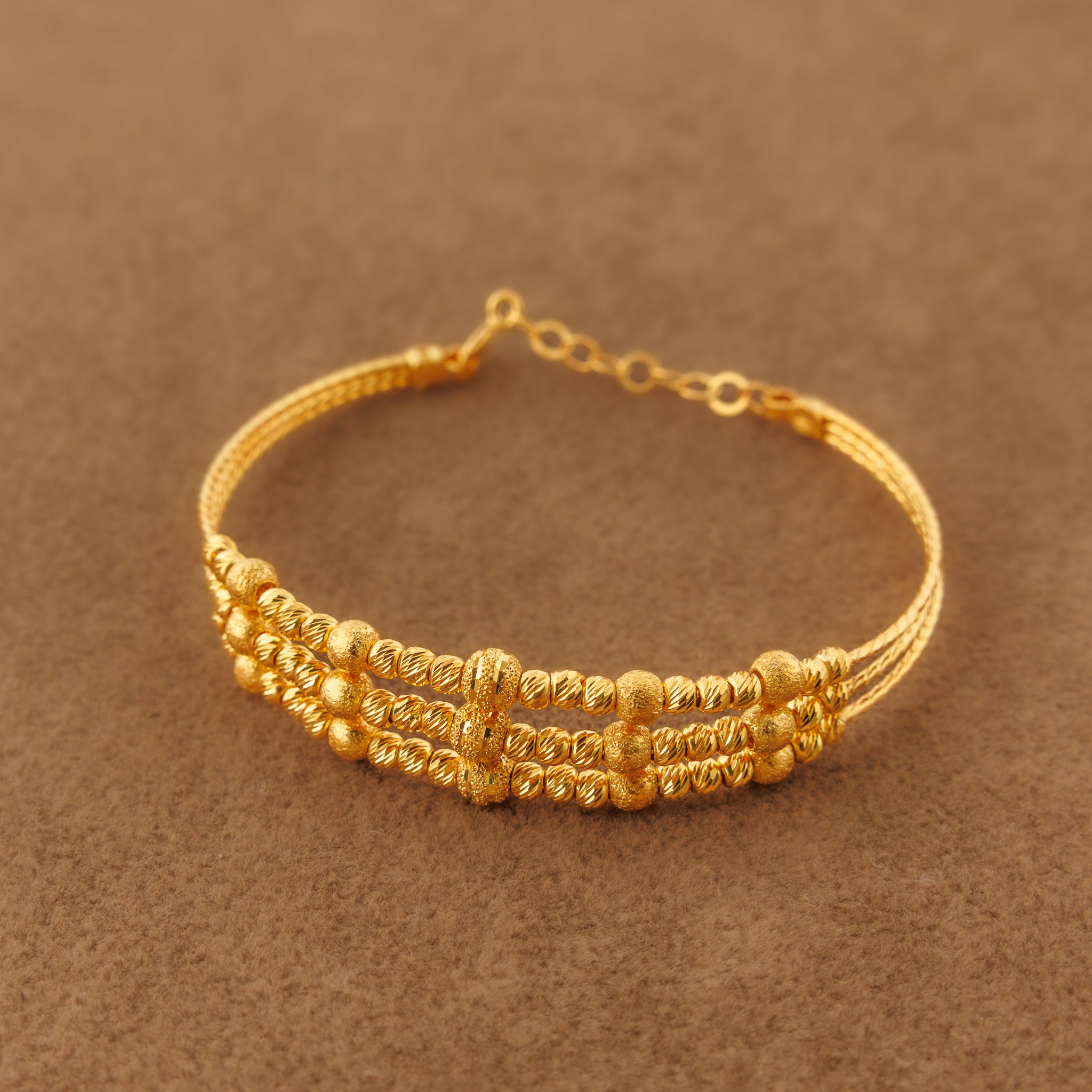 3 Line Kid's Beads Cuff Bracelet (D10)- Silver 925 & Gold Plated