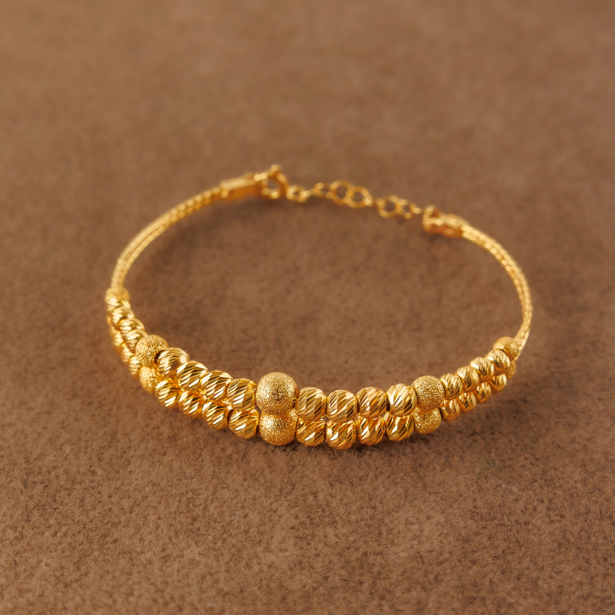 2 Line Kid's Beads Cuff Bracelet (D1)- Silver 925 & Gold Plated