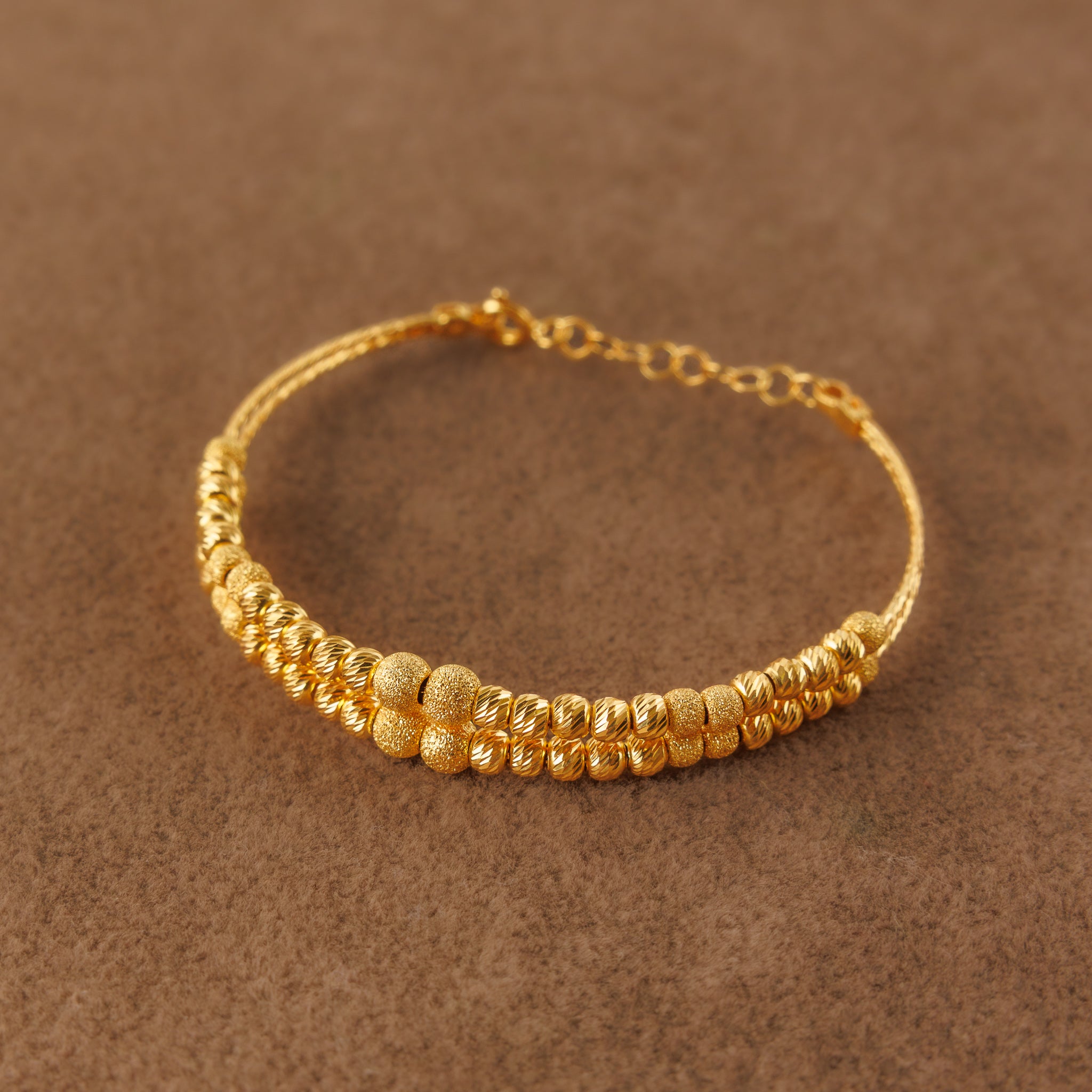 2 Line Kid's Beads Cuff Bracelet (D8)- Silver 925 & Gold Plated