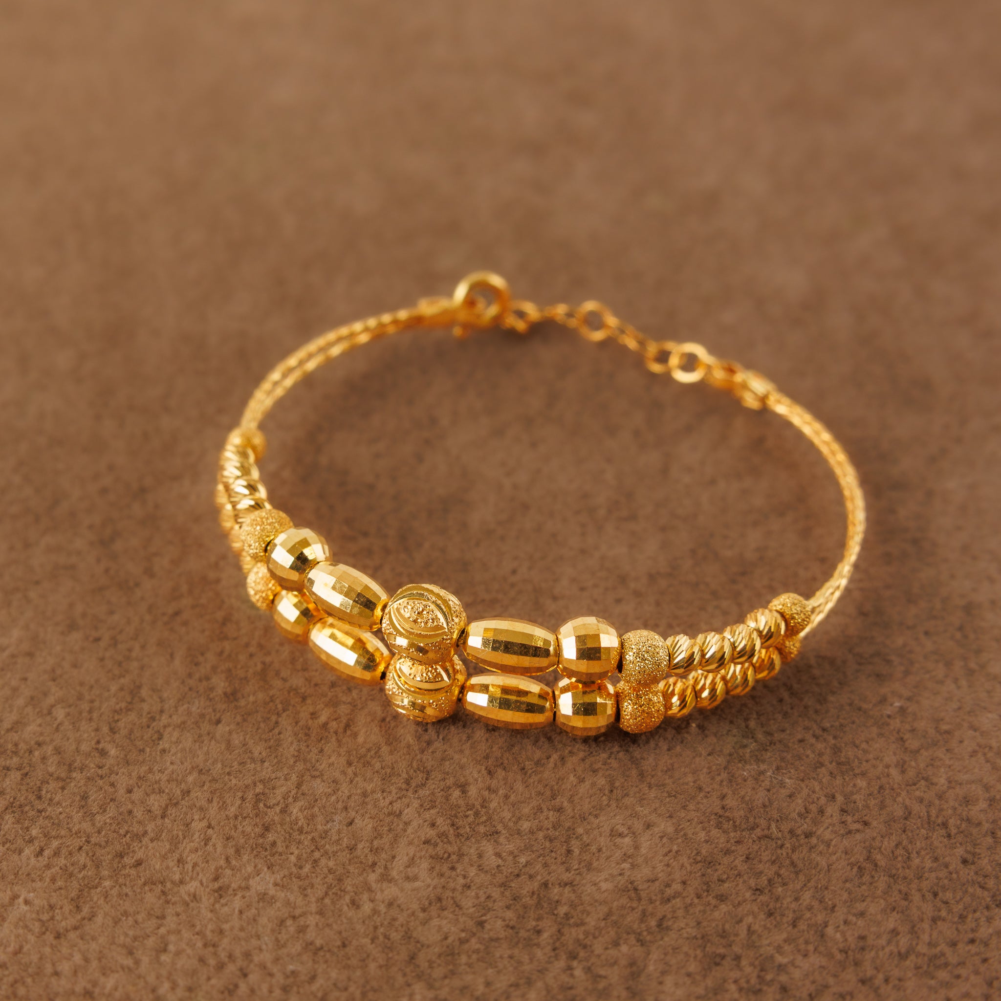 2 Line Kid's Beads Cuff Bracelet (D5)- Silver 925 & Gold Plated