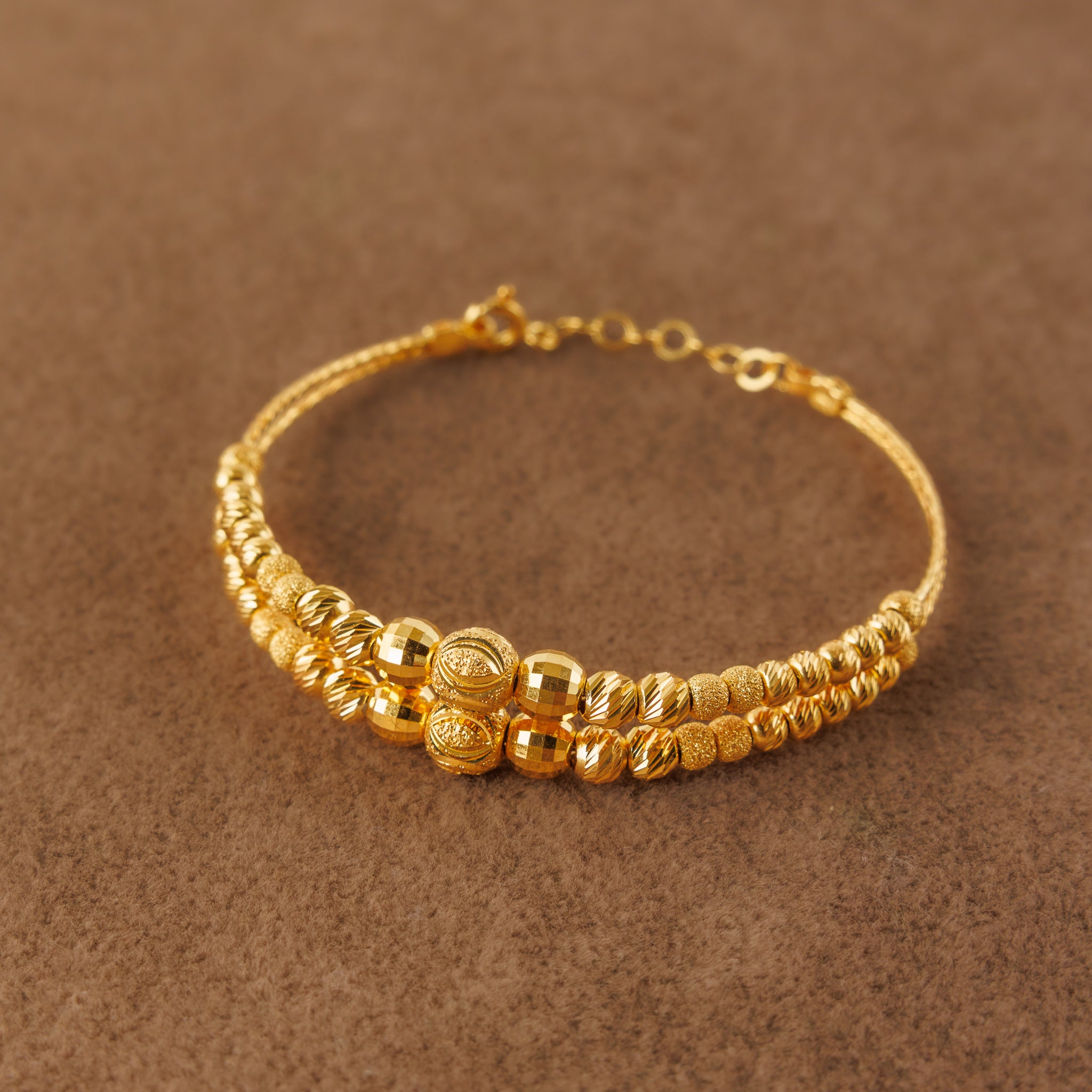 2 Line Kid's Beads Cuff Bracelet (D4)- Silver 925 & Gold Plated