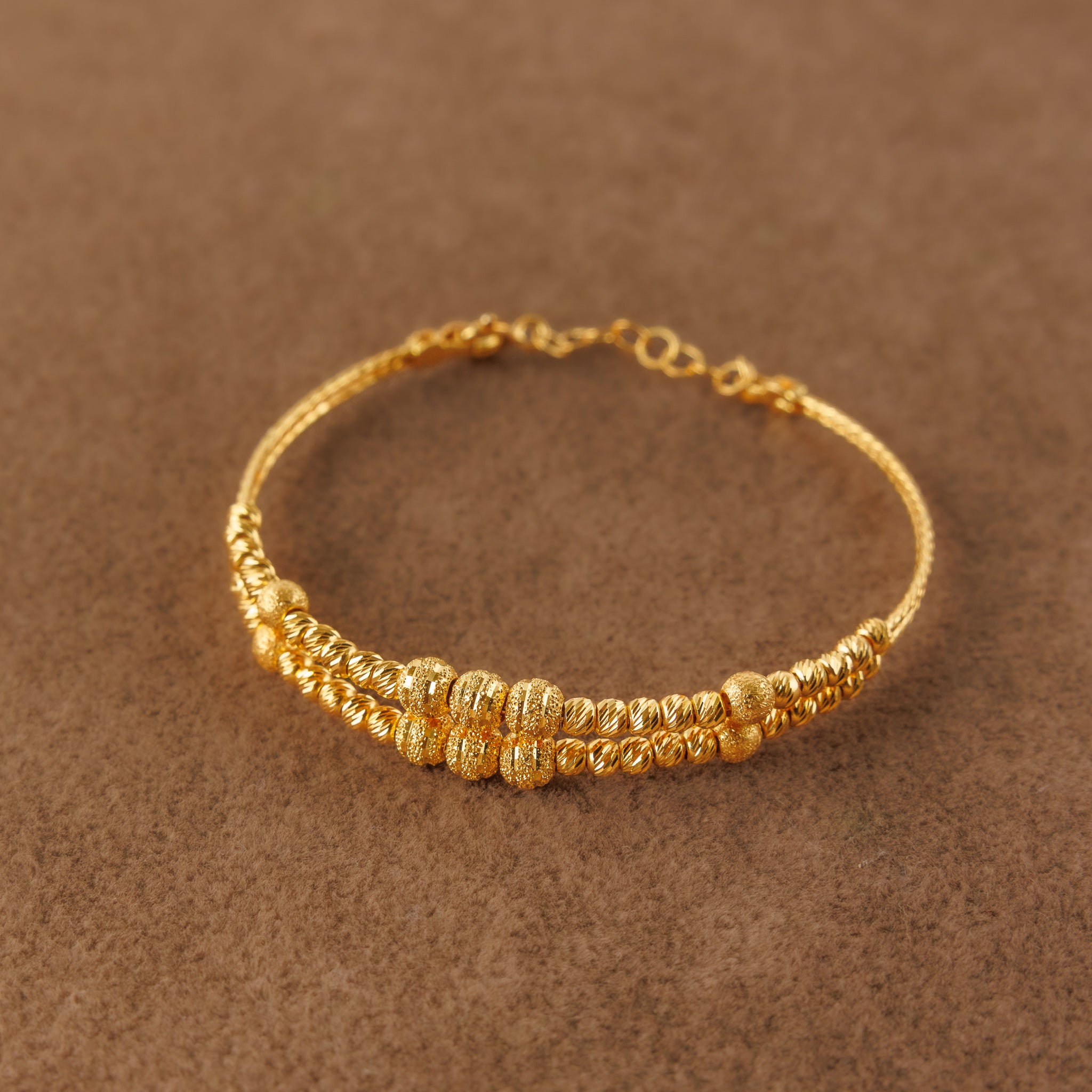 2 Line Kid's Beads Cuff Bracelet (D3)- Silver 925 & Gold Plated