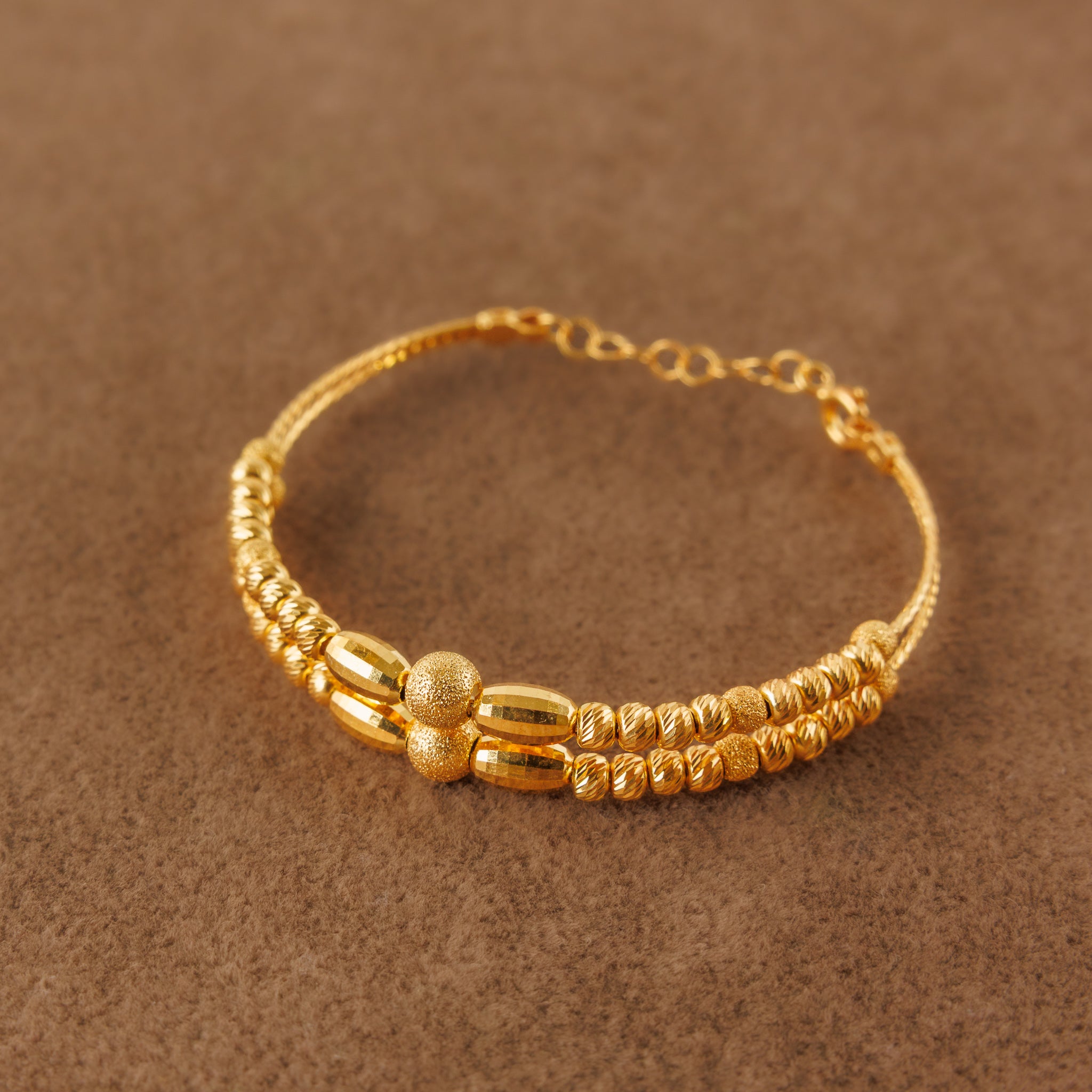 2 Line Kid's Beads Cuff Bracelet (D9)- Silver 925 & Gold Plated