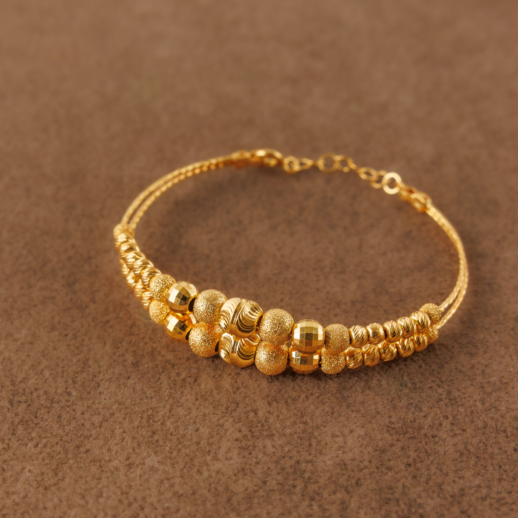 2 Line Kid's Beads Cuff Bracelet (D7)- Silver 925 & Gold Plated