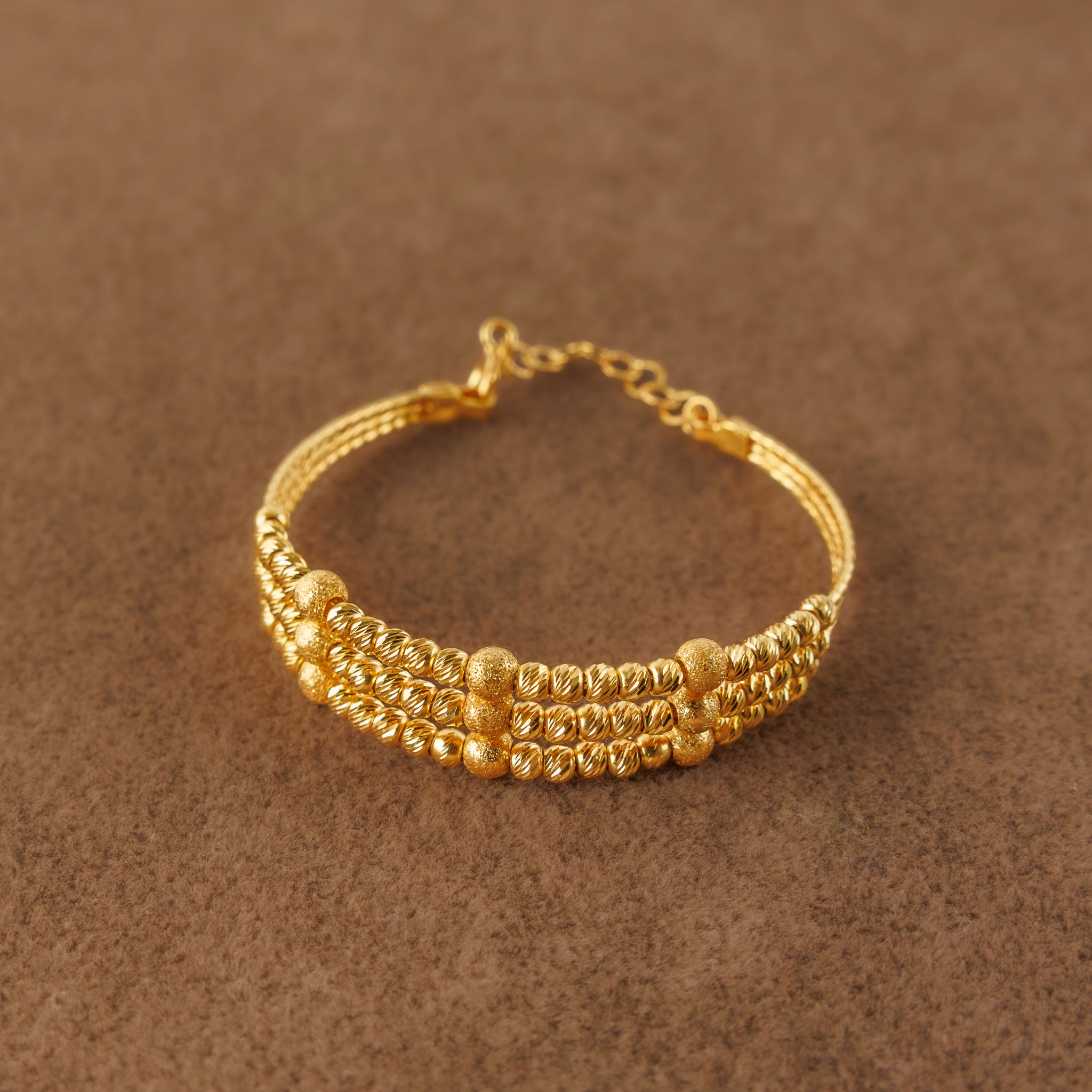 3 Line Kid's Beads Cuff Bracelet (D2)- Silver 925 & Gold Plated