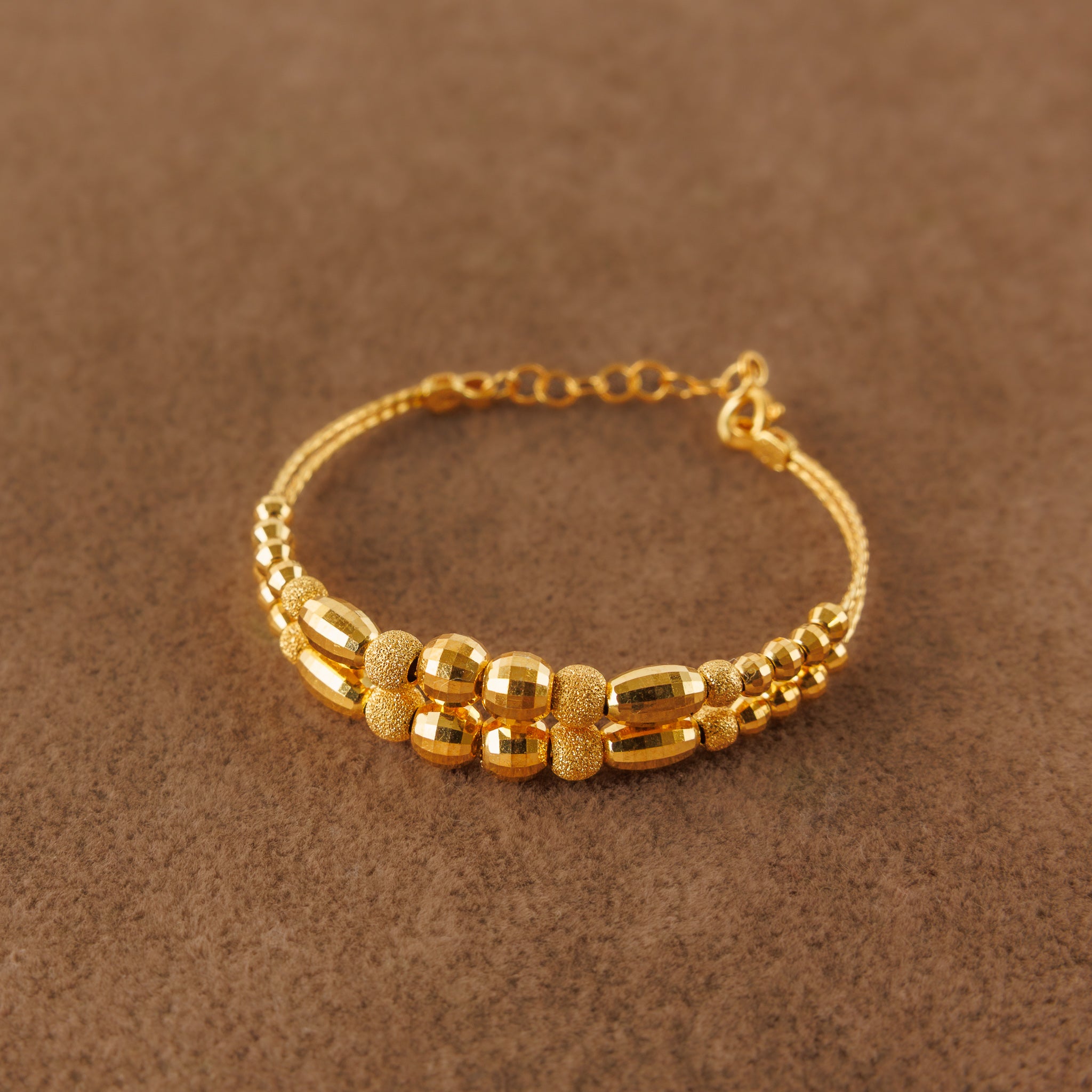 2 Line Kid's Beads Cuff Bracelet (D10)- Silver 925 & Gold Plated