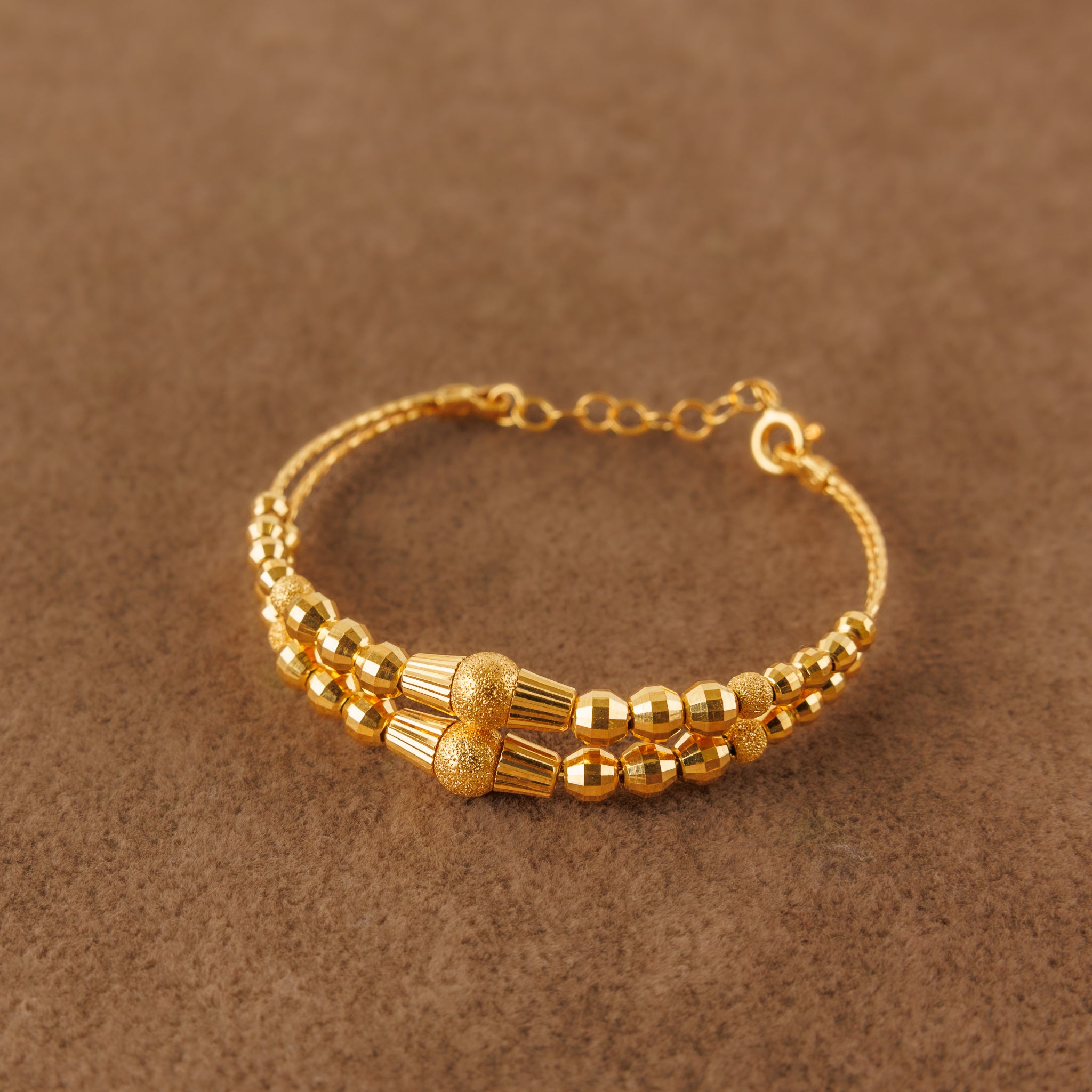 2 Line Kid's Beads Cuff Bracelet (D13)- Silver 925 & Gold Plated