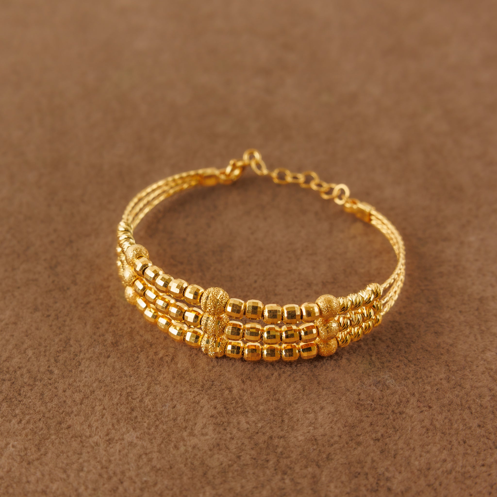 3 Line Kid's Beads Cuff Bracelet (D1)- Silver 925 & Gold Plated