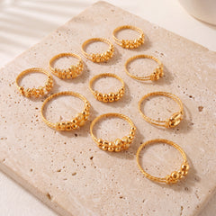2 Line Beads Ring (D1) on travertine