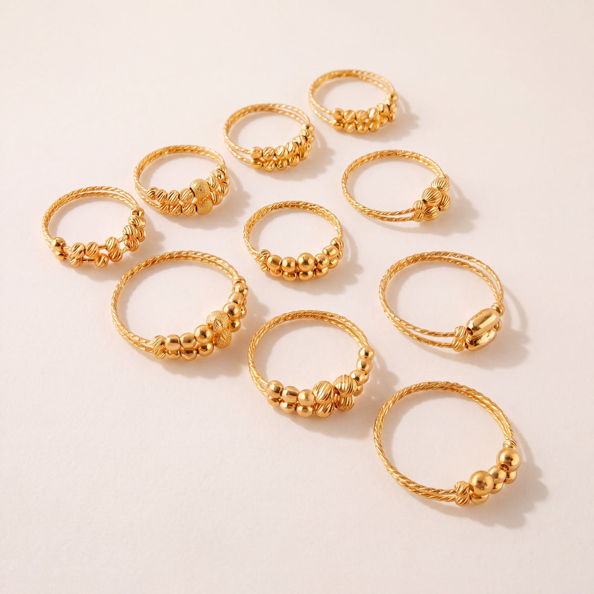 2 Line Beads Ring (D1), 925 silver 24K gold plated