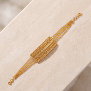 2 Line Half Curve Bracelet - (Flower) on travertine