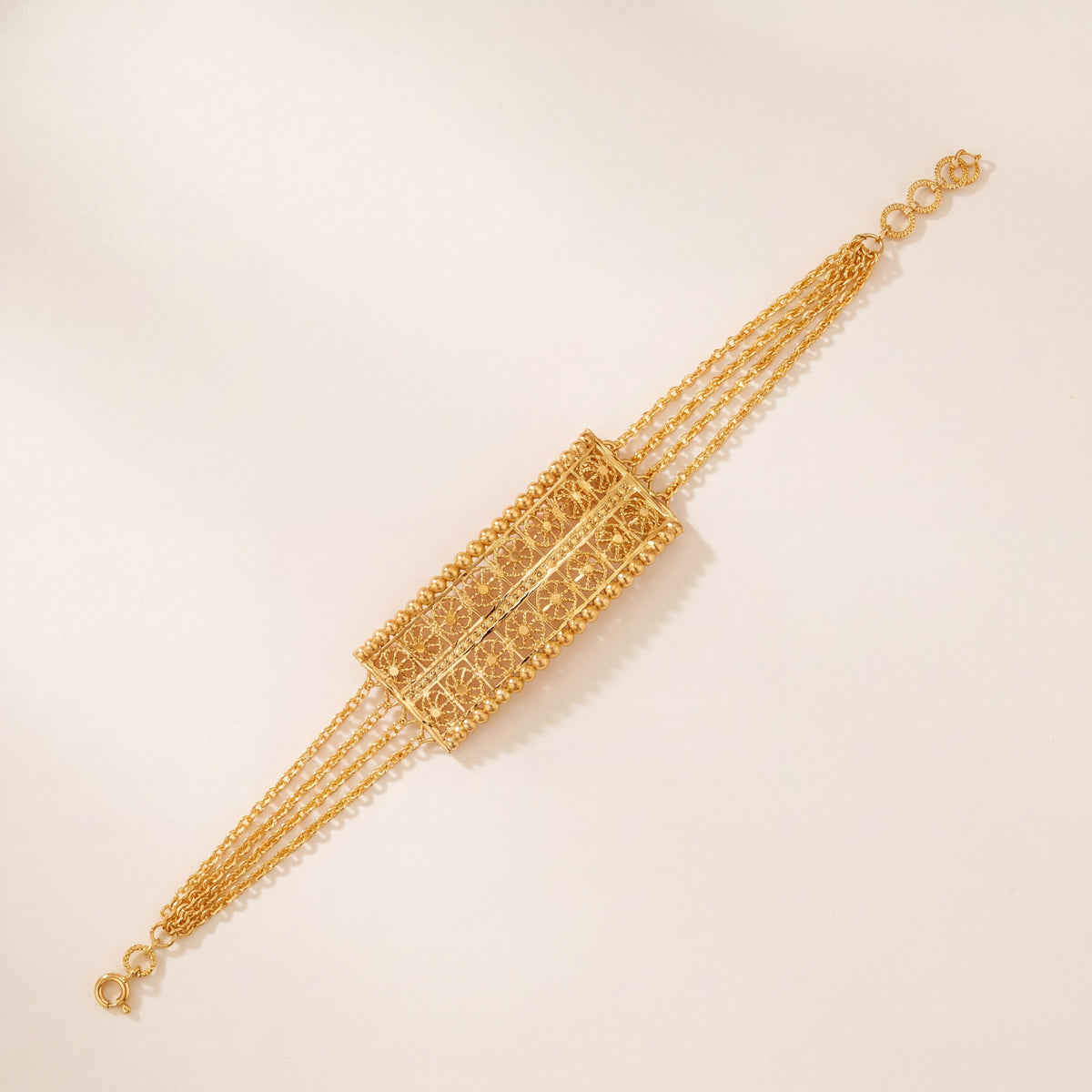 2 Line Half Curve Bracelet - (Flower), 925 silver 24K gold plated