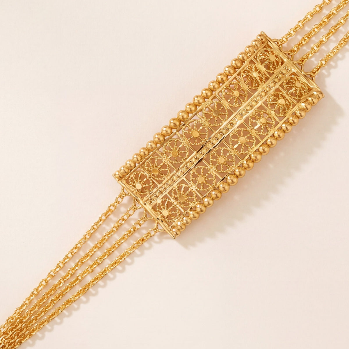 2 Line Half Curve Bracelet - (Flower) design detail