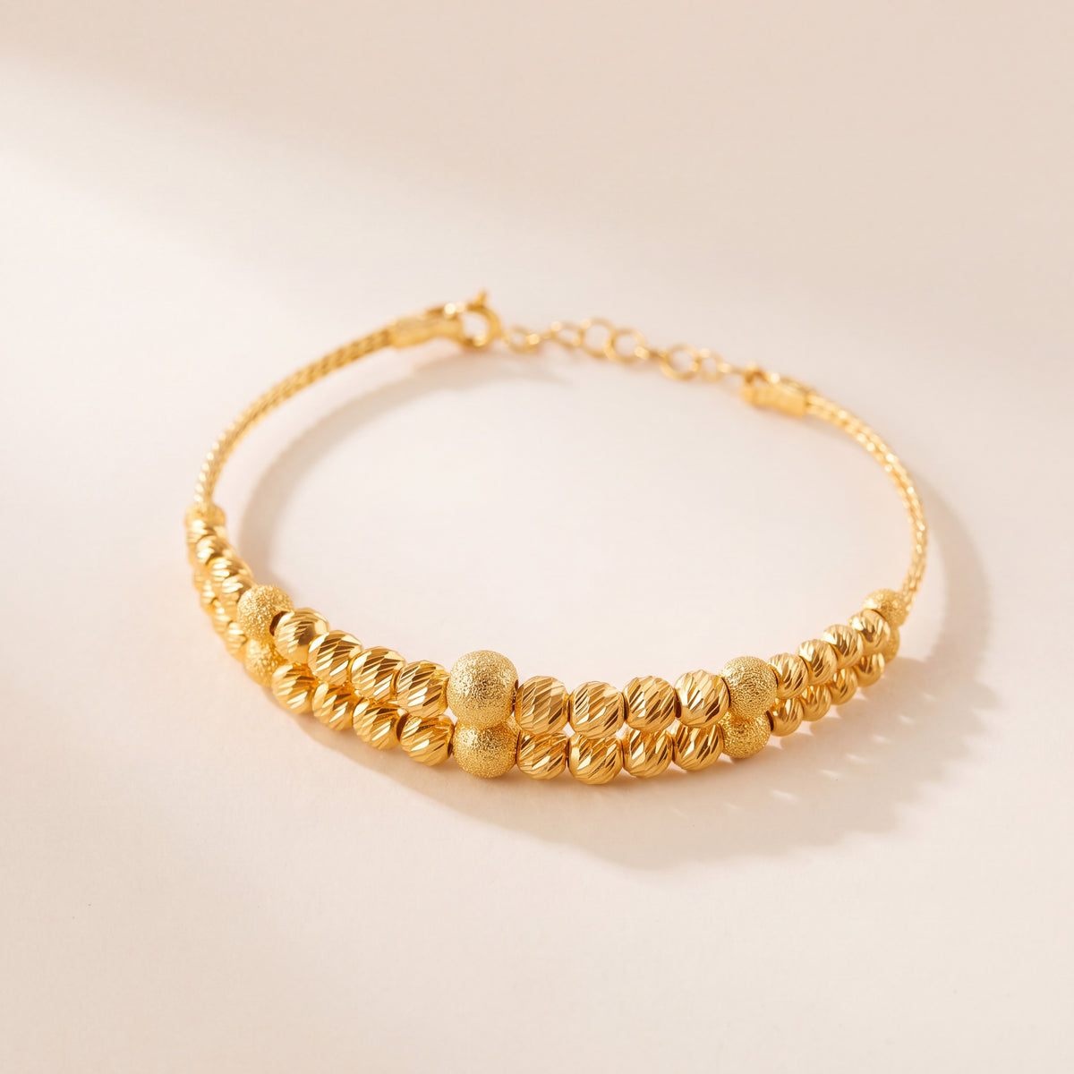2 Line Kid's Beads Cuff Bracelet (D1), 925 silver 24K gold plated