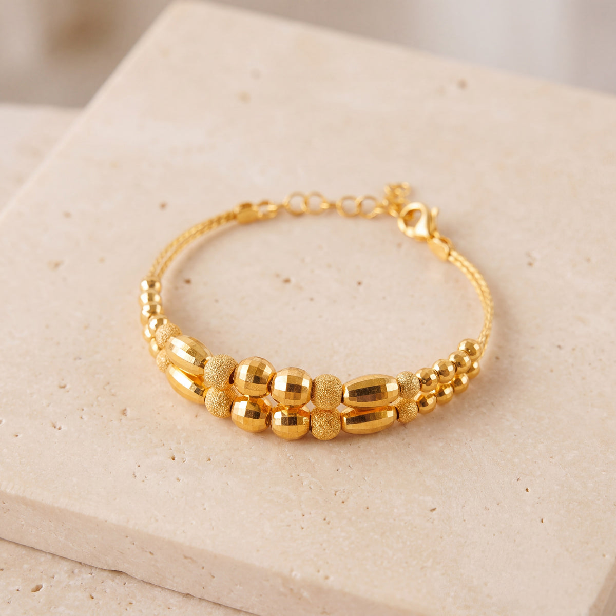 2 Line Kid's Beads Cuff Bracelet (D10) on travertine