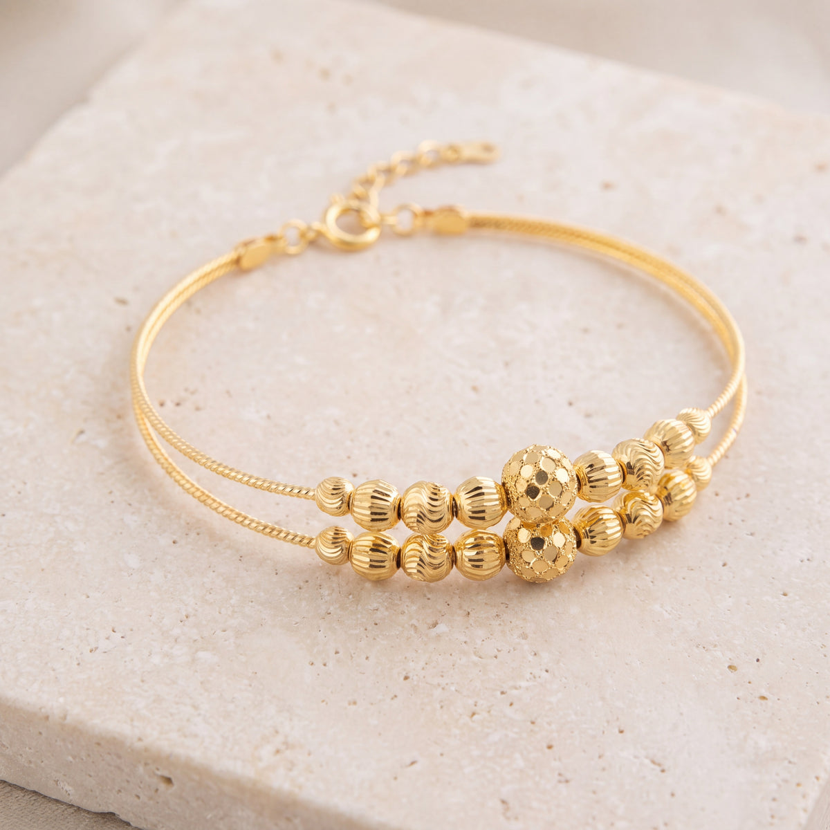 2 Line Kid's Beads Cuff Bracelet (D101) on travertine