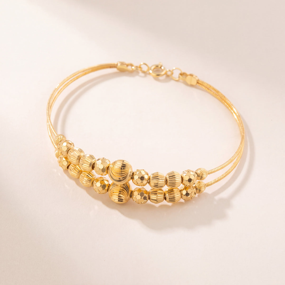 2 Line Kid's Beads Cuff Bracelet (D102), 925 silver 24K gold plated