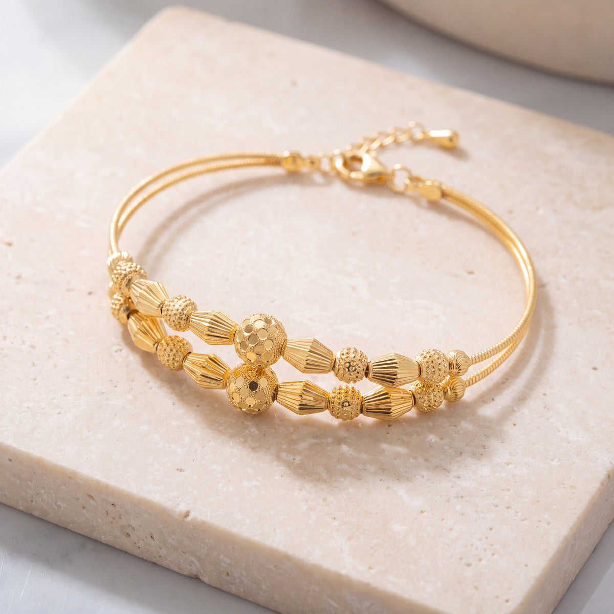 2 Line Kid's Beads Cuff Bracelet (D107) on travertine