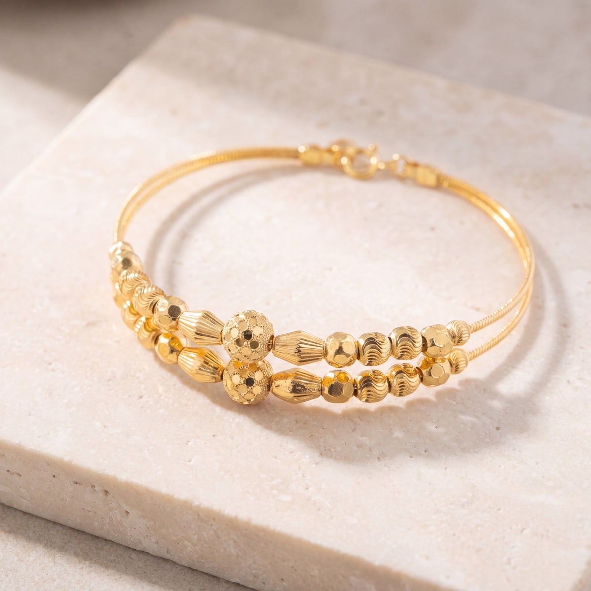 2 Line Kid's Beads Cuff Bracelet (D108) on travertine