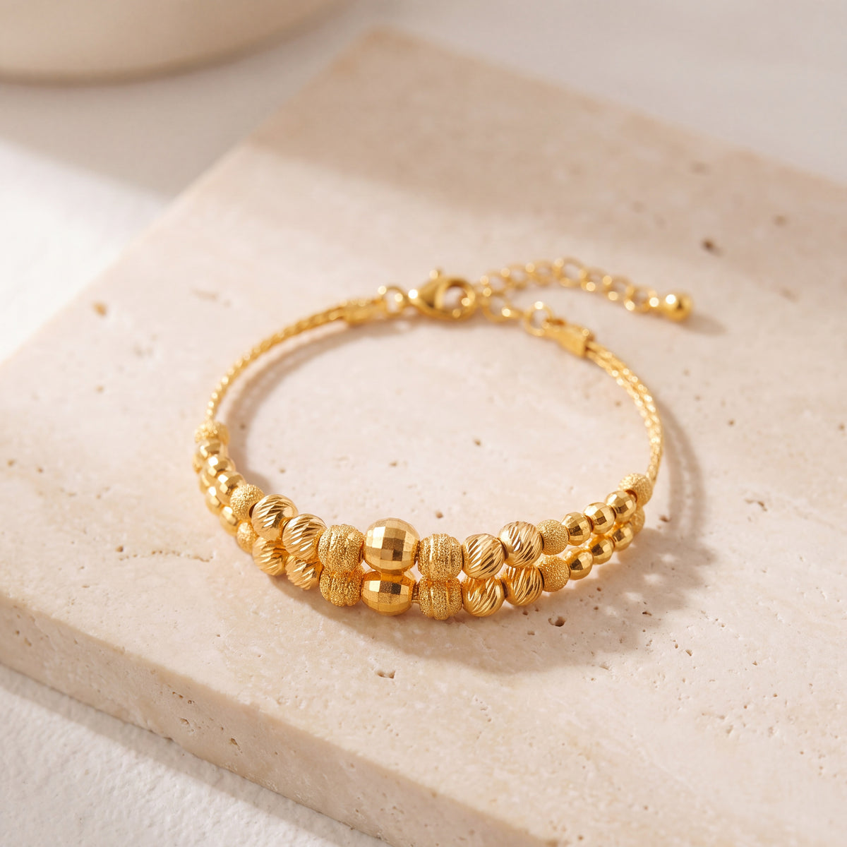 2 Line Kid's Beads Cuff Bracelet (D11) on travertine