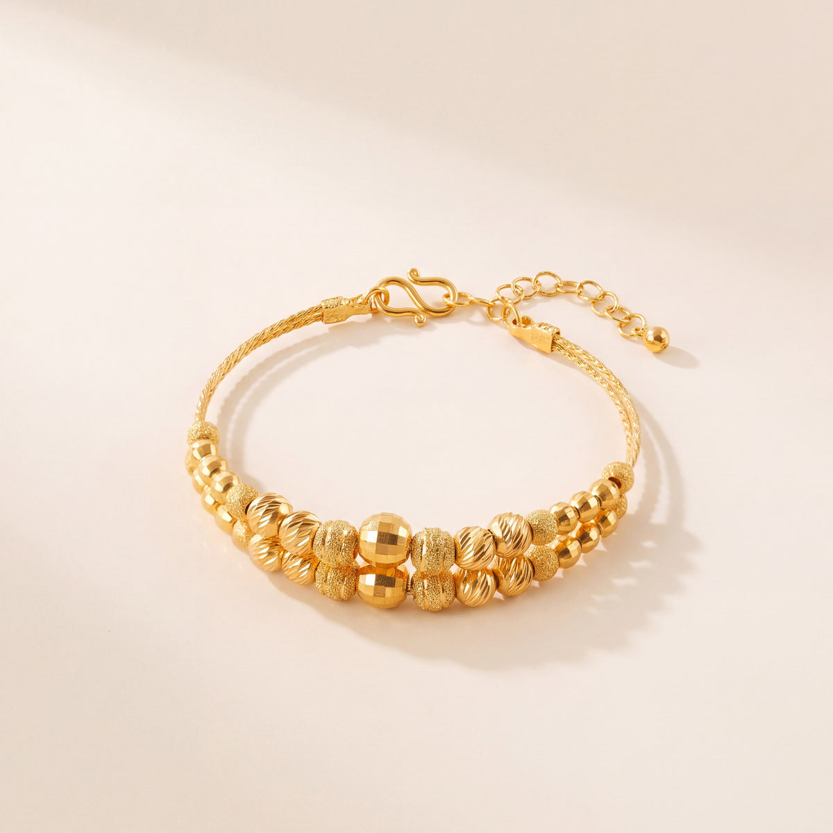 2 Line Kid's Beads Cuff Bracelet (D11), 925 silver 24K gold plated