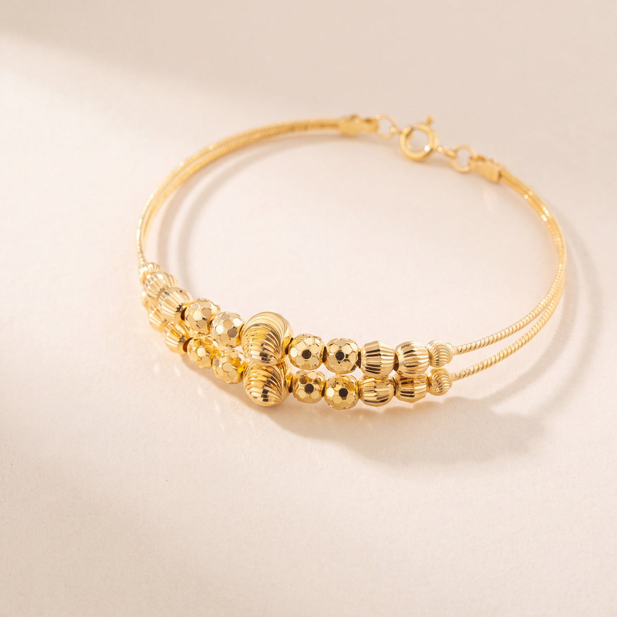 2 Line Kid's Beads Cuff Bracelet (D111), 925 silver 24K gold plated