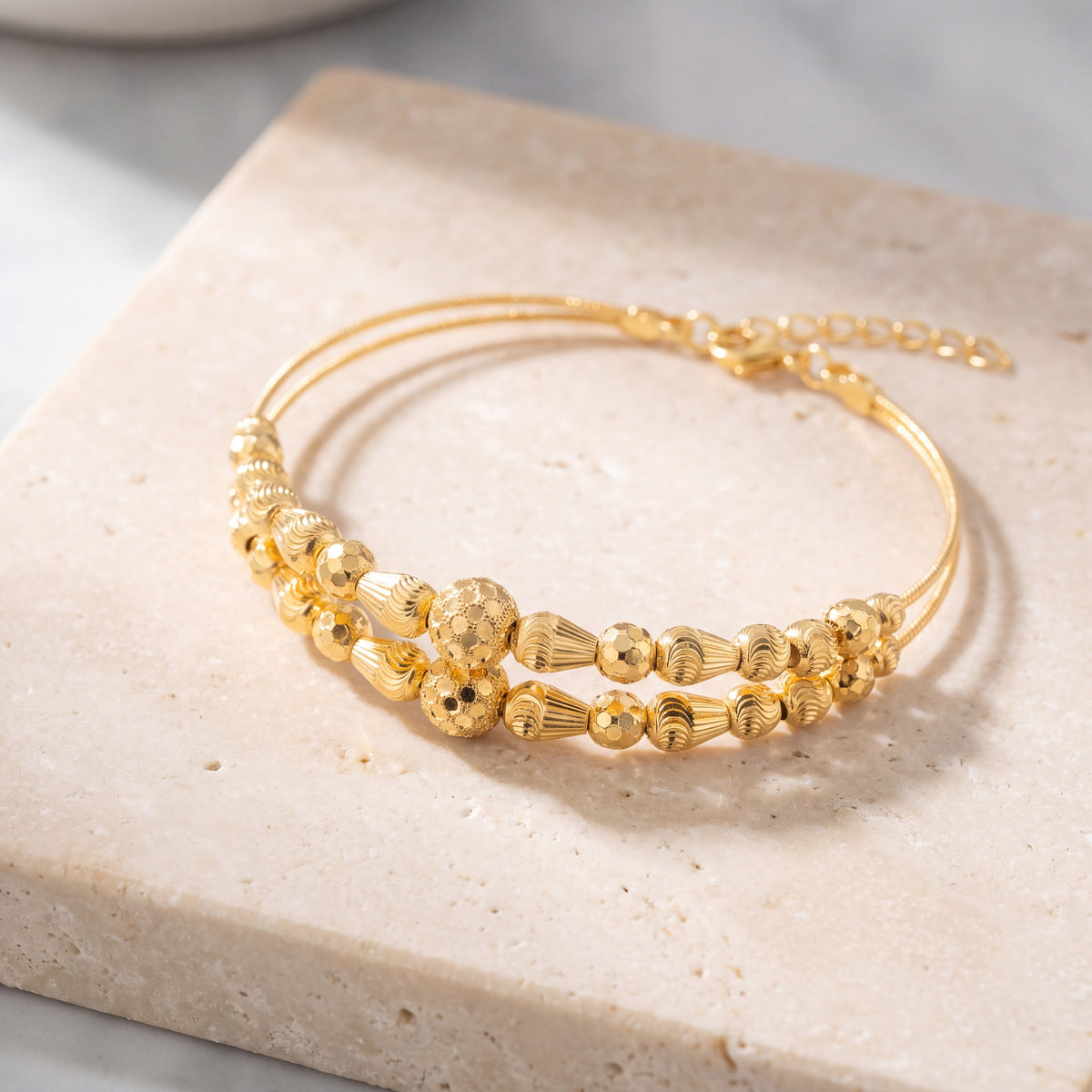 2 Line Kid's Beads Cuff Bracelet (D114) on travertine