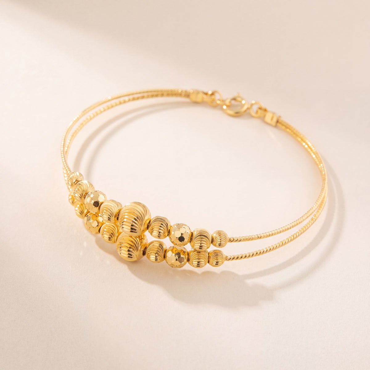 2 Line Kid's Beads Cuff Bracelet (D115), 925 silver 24K gold plated