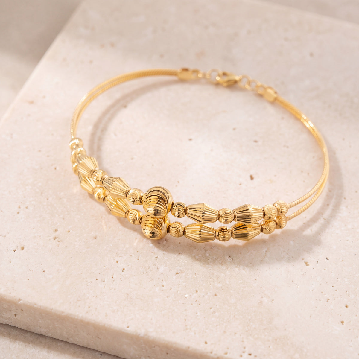 2 Line Kid's Beads Cuff Bracelet (D116) on travertine