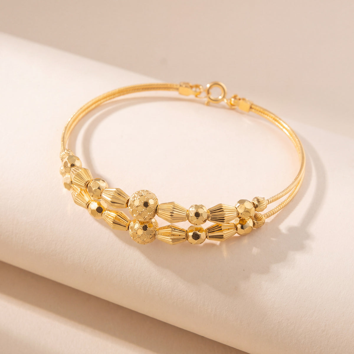 2 Line Kid's Beads Cuff Bracelet (D118), 925 silver 24K gold plated