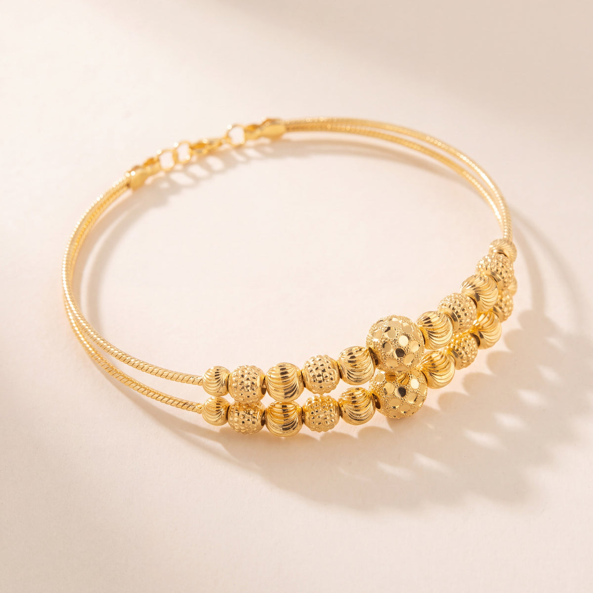 2 Line Kid's Beads Cuff Bracelet (D121), 925 silver 24K gold plated
