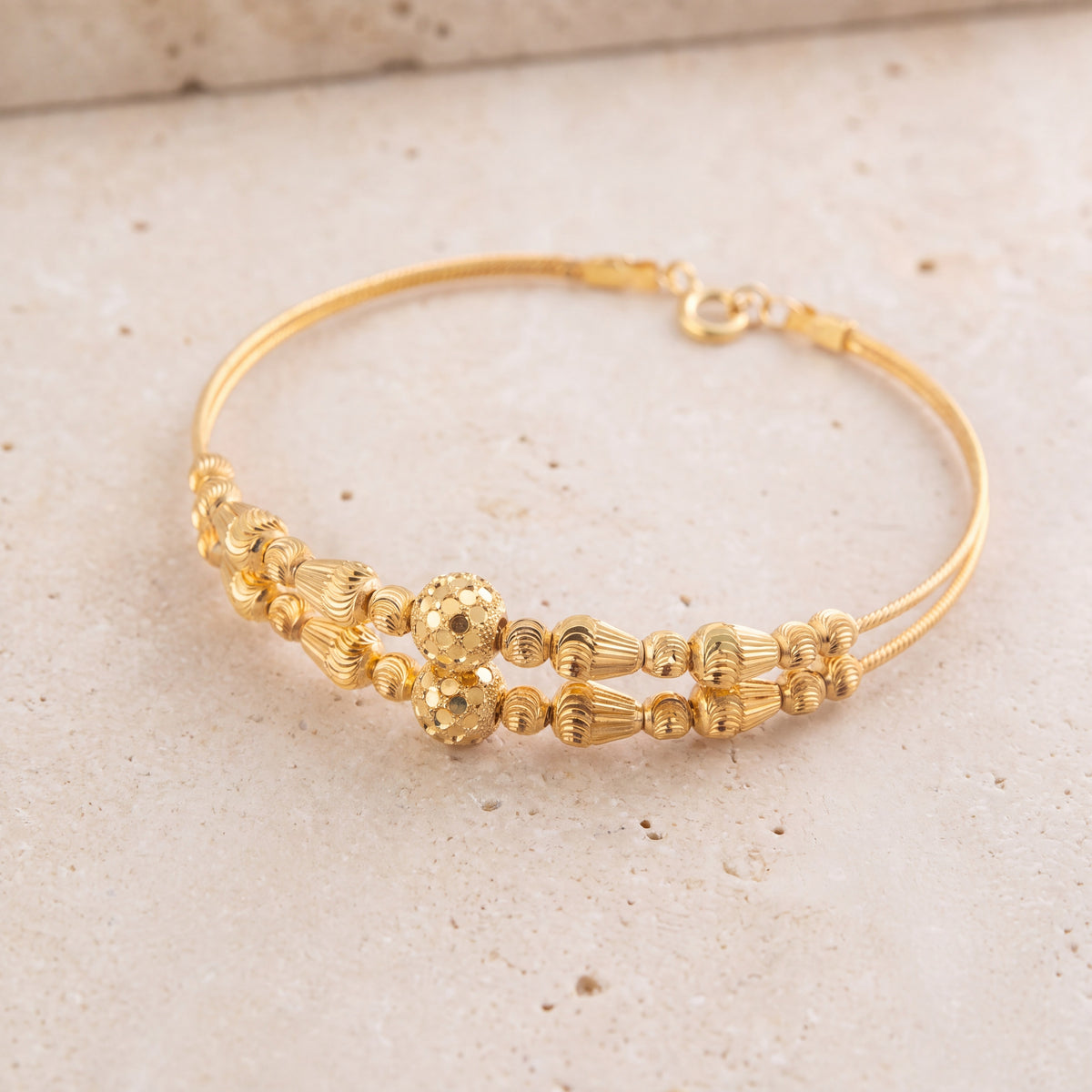 2 Line Kid's Beads Cuff Bracelet (D122) on travertine
