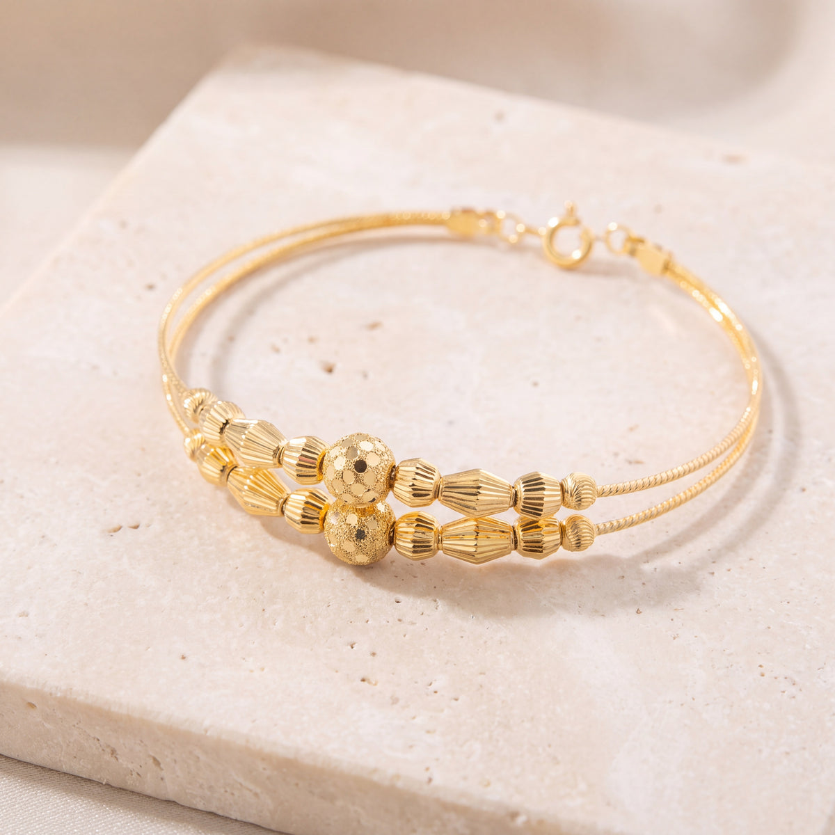 2 Line Kid's Beads Cuff Bracelet (D124) on travertine