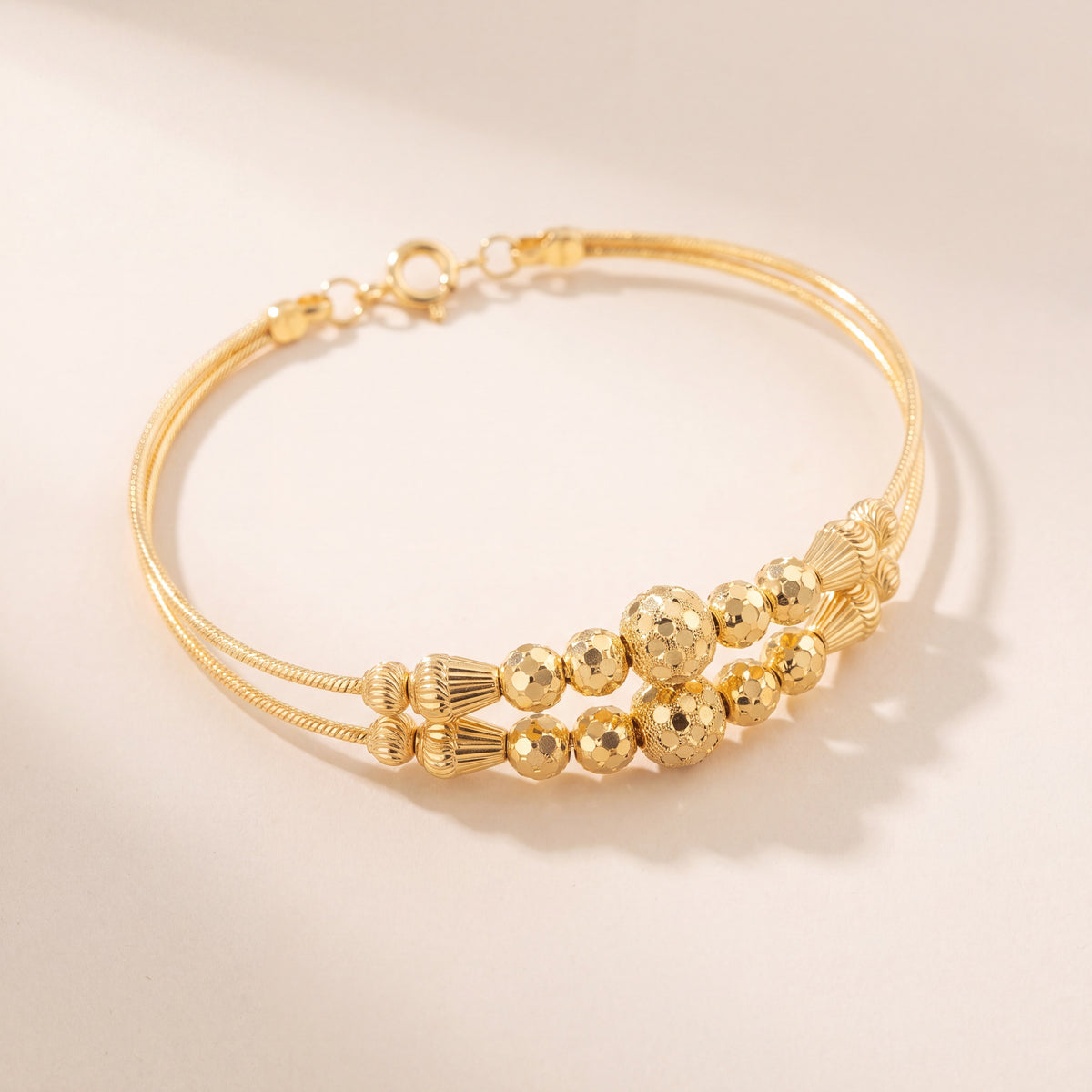 2 Line Kid's Beads Cuff Bracelet (D125), 925 silver 24K gold plated