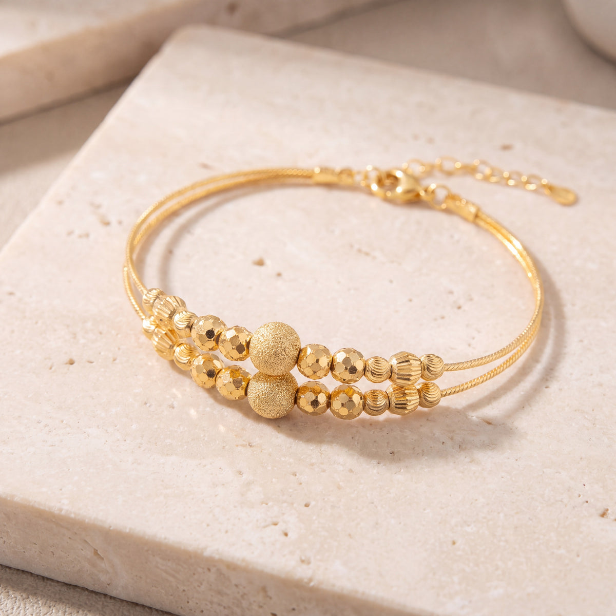 2 Line Kid's Beads Cuff Bracelet (D126) on travertine