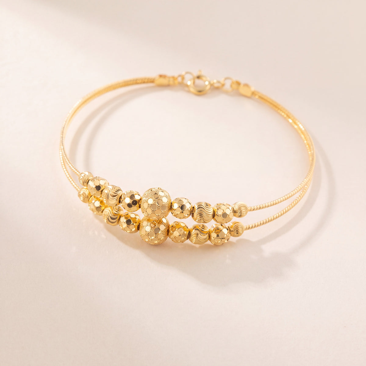 2 Line Kid's Beads Cuff Bracelet (D127), 925 silver 24K gold plated