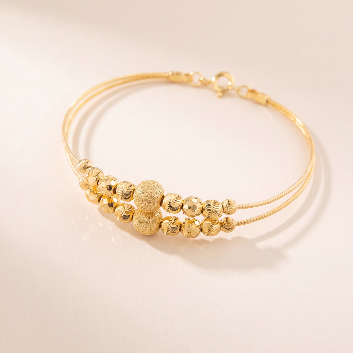 2 Line Kid's Beads Cuff Bracelet (D128), 925 silver 24K gold plated