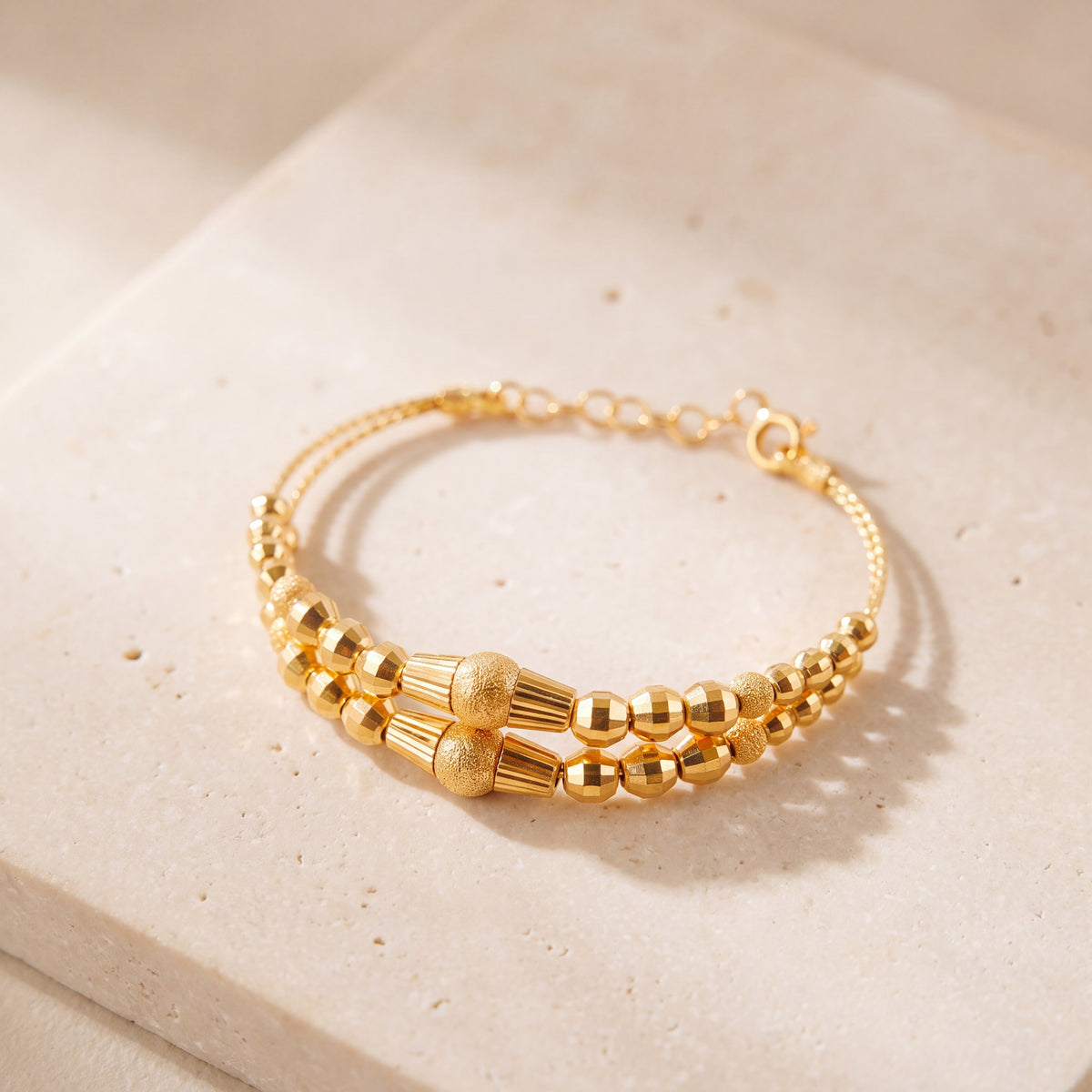 2 Line Kid's Beads Cuff Bracelet (D13) on travertine